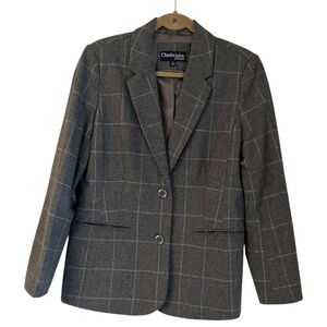 Chadwick’s of Boston Gray Windowpane Plaid Blazer Wool Blend size 10